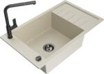 Mexen Elias chiuvetă de granit cu 1 cuvă, cu scurgător și baterie de bucătărie Flora, bej - 6511-69-670401-70-B (6511-69-670401-70-B)