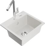 Mexen Milo chiuvetă de granit cu 1 compartiment cu baterie de bucătărie Flora, albă - 6505-20-670401-06 (6505-20-670401-06)