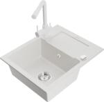 Mexen Enzo chiuvetă din granit cu o cuvă și scurgător și baterie de bucătărie Duero, albă - 6506-20-671600-20 (6506-20-671600-20)