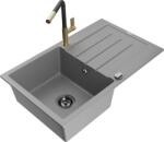 Mexen Bruno chiuvetă de bucătărie din granit cu 1 compartiment, cu scurgător și baterie Flora, gri - 6513-71-670401-57-B (6513-71-670401-57-B)