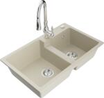 Mexen Tomas chiuvetă de bucătărie din granit cu 2 cuve și baterie de bucătărie Savita, bej - 6516-69-672601-00 (6516-69-672601-00)