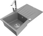 Mexen Cesar chiuvetă din granit cu 1 compartiment, cu scurgător și baterie de bucătărie Rita, gri - 6514-71-670300-00 (6514-71-670300-00)
