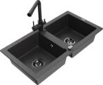 Mexen Mario chiuvetă granit 2-compartiment cu baterie de bucătărie Duero, negru pătat - 6504-76-671600-70-B (6504-76-671600-70-B)
