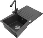 Mexen Cesar chiuvetă de bucătărie din granit, cu 1 compartiment, și baterie Duero, negru cu stropi - 6514-76-671600-76 (6514-76-671600-76)