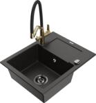 Mexen Enzo chiuvetă de bucătărie din granit cu 1 compartiment, cu scurgător și baterie Duo, negru/auriu metalic (6506-75-671701-57-B)