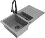 Mexen Matias Chiuvetă de granit de 1, 5 compartiment cu picurător și baterie de bucătărie Elia, gri - 6502-71-670101-70-B (6502-71-670101-70-B)
