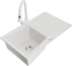 Mexen Cesar chiuvetă de granit cu 1 cuvă cu scurgător și baterie de bucătărie Elia, albă - 6514-20-670101-20 (6514-20-670101-20)