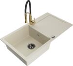 Mexen Leo chiuvetă de granit cu o cuvă și cu scurgător și baterie de bucătărie Aster, bej - 6501-69-73450-57-B (6501-69-73450-57-B)