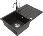 Mexen Bruno chiuvetă din granit cu 1 cuvă, cu picurător și baterie de bucătărie Carla, negru/auriu metalic (6513-75-670700-00)