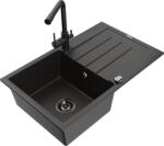 Mexen Bruno chiuvetă din granit, cu o singură cuvă și scurgător, cu baterie de bucătărie Duero, negru/auriu metalizat (6513-75-671600-70-B)