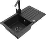 Mexen Pablo chiuvetă de bucătărie din granit cu o cuvă, cu scurgător și cu baterie de bucătărie Rita, negru/auriu (6510-75-670300-70-B)