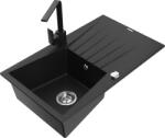 Mexen Cesar chiuvetă de granit cu 1 cuvă, cu scurgător și baterie de bucătărie Rita, negru - 6514-77-670300-70 (6514-77-670300-70)