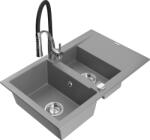 Mexen Gaspar chiuvetă de bucătărie din granit cu 1, 5 cuve, cu scurgător și baterie de bucătărie Aster, gri (6507-71-73450-07)