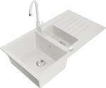 Mexen Matias chiuvetă de granit cu 1, 5 compartimente, cu scurgător și baterie bucătărie Telma, alb - 6502-20-670200-20 (6502-20-670200-20)