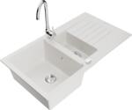 Mexen Matias chiuvetă de granit cu 1, 5 cuve, cu picurător și baterie de bucătărie Telma, albă - 6502-20-670200-00 (6502-20-670200-00)