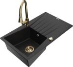 Mexen Cesar chiuvetă de granit cu o cuvă și scurgător, cu baterie de bucătărie Elia, negru - 6514-77-670101-50 (6514-77-670101-50)