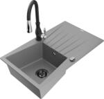 Mexen Cesar chiuvetă de granit cu 1 cuvă și scurgător și baterie de bucătărie Savita, gri - 6514-71-672601-70-B (6514-71-672601-70-B)