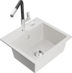 Mexen Milo chiuvetă de granit cu 1 compartiment cu baterie de bucătărie Flora, albă - 6505-20-670401-07 (6505-20-670401-07)