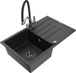 Mexen Bruno chiuvetă din granit cu 1 compartiment, cu picurător și robinet de bucătărie Duo, negru/auriu metalic (6513-75-671701-07-B)