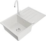 Mexen Bruno chiuvetă de granit cu 1 compartiment, cu scurgător și baterie de bucătărie Telma, albă - 6513-20-670200-20 (6513-20-670200-20)