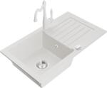 Mexen Pablo chiuvetă de granit cu 1 compartiment cu scurgător și baterie de bucătărie Carla, albă - 6510-20-670700-20 (6510-20-670700-20)