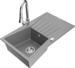 Mexen Cesar chiuvetă de granit cu 1 compartiment, cu scurgător și baterie de bucătărie Elia, gri - 6514-71-670101-00 (6514-71-670101-00)