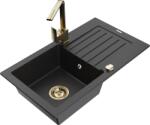 Mexen Pablo chiuvetă de bucătărie din granit cu 1 compartiment cu picurător și baterie de bucătărie Rita, negru/argintiu (6510-73-670300-50)