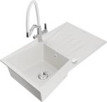 Mexen Cesar chiuvetă de granit cu 1 compartiment, cu scurgător și baterie de bucătărie Duo, alb - 6514-20-671701-02 (6514-20-671701-02)