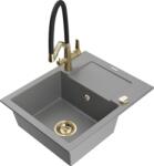 Mexen Enzo chiuvetă de granit cu 1 compartiment cu picurător și baterie de bucătărie Duo, gri - 6506-71-671701-57-G (6506-71-671701-57-G)