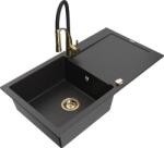 Mexen Leo chiuvetă de bucătărie din granit cu 1 compartiment, cu scurgător și baterie Aster, negru/argintiu metalic (6501-73-73450-57-G)