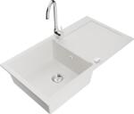 Mexen Leo chiuvetă de granit cu 1 compartiment cu scurgător și baterie de bucătărie Telma, alb - 6501-20-670200-00 (6501-20-670200-00)
