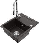 Mexen Enzo chiuvetă de granit cu un compartiment, cu picurător și baterie de bucătărie Savita, Neagră/Auriu metalic - 6506-75-67 (6506-75-672601-00)