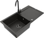 Mexen Leo chiuvetă de granit cu 1 cameră cu scurgător și baterie de bucătărie Telma, negru/auriu metalizat (6501-75-670200-70-B)