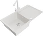 Mexen Leo chiuvetă de granit cu 1 cuvă cu scurgător și baterie de bucătărie Duero, albă - 6501-20-671600-20 (6501-20-671600-20)