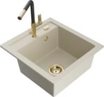 Mexen Vito chiuvetă de bucătărie din granit cu o singură cuvă și baterie Flora, bej - 6503-69-670401-57-G (6503-69-670401-57-G)