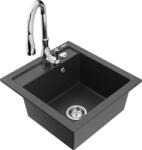 Mexen Vito chiuvetă de bucătărie din granit cu o cameră și baterie Savita, negru cu efect de stropi - 6503-76-672601-00 (6503-76-672601-00)
