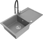 Mexen Leo chiuvetă granit 1-cameră cu scurgător și baterie de bucătărie Aster, gri - 6501-71-73450-07 (6501-71-73450-07)