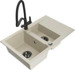 Mexen Gaspar chiuvetă din granit cu 1, 5 cuve cu picurător și baterie de bucătărie Duo, bej - 6507-69-671701-70-B (6507-69-671701-70-B)