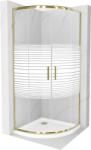 Mexen Rio cabina de duș semi-circulară 80 x 80 cm, dungi albe, aurie + cădiță Flat, albă - 863-080-080-50-20-4110G (863-080-080-50-20-4110G)