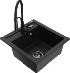 Mexen Vito chiuvetă de granit cu 1 compartiment și baterie de bucătărie Aster, negru - 6503-77-73450-70-B (6503-77-73450-70-B)