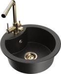 Mexen Diego chiuvetă granit 1-cameră cu baterie de bucătărie Duero, negru/auriu metalic - 6512-75-671600-50 (6512-75-671600-50)