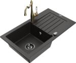 Mexen Pablo chiuvetă de granit cu 1 compartiment, picurător și baterie de bucătărie Carla, negru/auriu metalic (6510-75-670700-50-B)