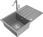 Mexen Bruno chiuvetă de bucătărie din granit cu 1 bască cu picurător și baterie Flora, gri - 6513-71-670401-06 (6513-71-670401-06)