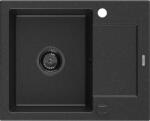Mexen Enzo chiuvetă de granit cu o singură cuvă și scurgător 576 x 465 mm, negru/argintiu metalizat, sifon negru (6506571005-73-B) Chiuveta