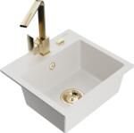 Mexen Milo chiuvetă de granit cu 1 compartiment cu baterie de bucătărie Rita, alb - 6505-20-670300-50 (6505-20-670300-50)