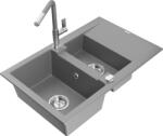 Mexen Gaspar chiuvetă de granit 1, 5 compartimente cu scurgător și baterie de bucătărie Flora, gri - 6507-71-670401-06 (6507-71-670401-06)