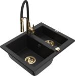 Mexen Carlos chiuvetă din granit 1, 5 compartimente cu baterie de bucătărie Aster, negru - 6518-77-73450-57-G (6518-77-73450-57-G)