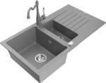 Mexen Matias chiuvetă de granit cu 1, 5 cuve, cu scurgător și baterie de bucătărie Carla, gri - 6502-71-670700-71 (6502-71-670700-71)