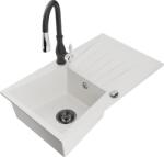 Mexen Cesar chiuvetă de granit cu 1 compartiment cu scurgător și baterie de bucătărie Savita, albă - 6514-20-672601-70 (6514-20-672601-70)