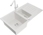 Mexen Matias chiuvetă de granit cu 1, 5 compartimente cu scurgător și baterie de bucătărie Flora, albă - 6502-20-670401-02 (6502-20-670401-02)